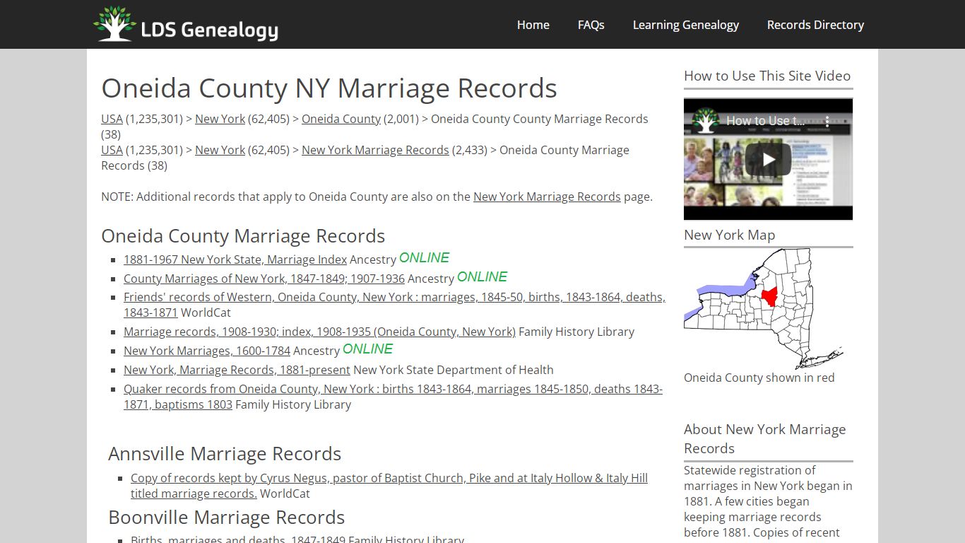 Oneida County NY Marriage Records - ldsgenealogy.com