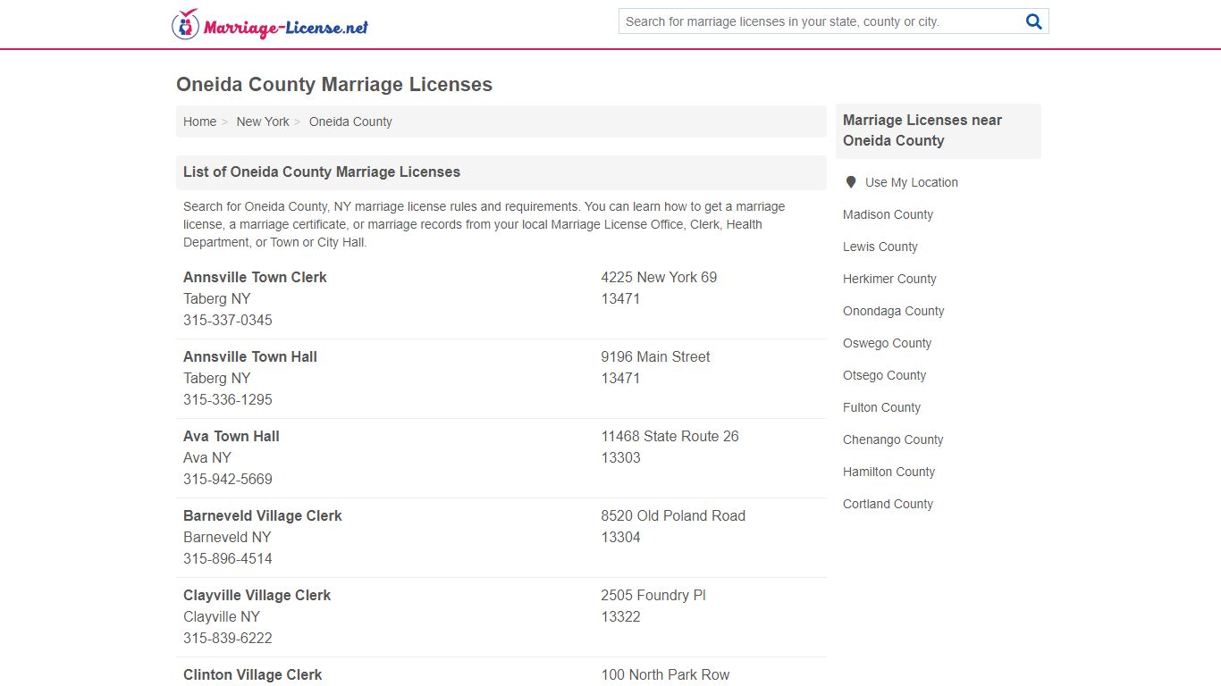 Oneida County Marriage Licenses