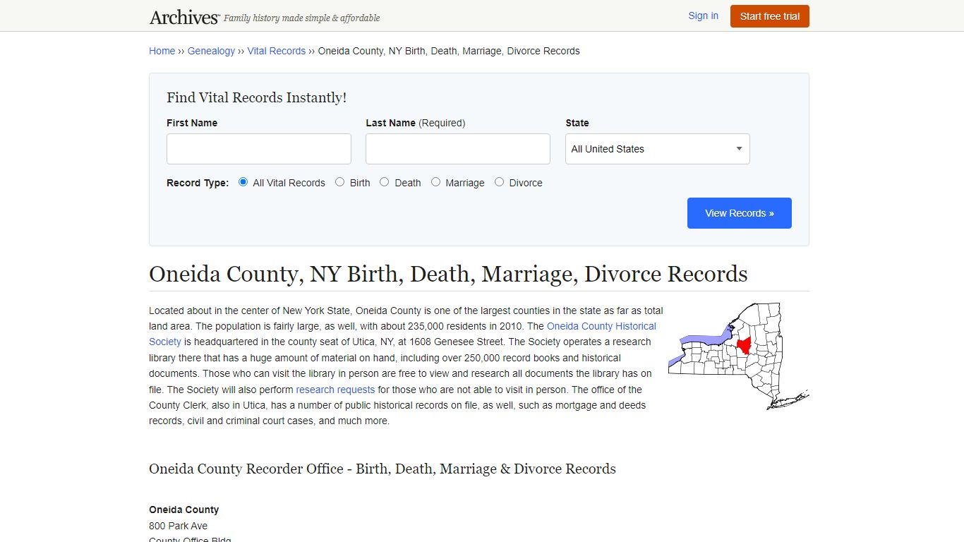 Oneida County, NY Birth, Death, Marriage, Divorce Records - Archives.com