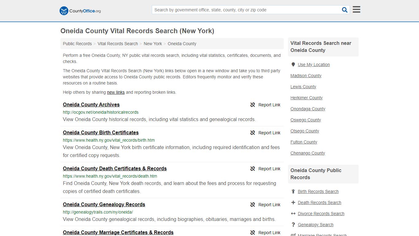 Oneida County Vital Records Search (New York) - County Office